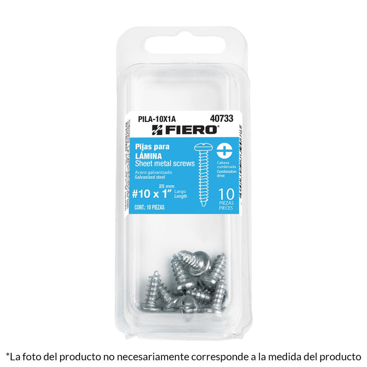 Blíster con 8 pijas para lámina, #10 x 1-1/2', Fiero - Mundo Tool 