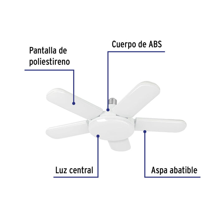 Lámpara de LED 50 W, tipo ventilador con 5 aspas ajustables - Mundo Tool 