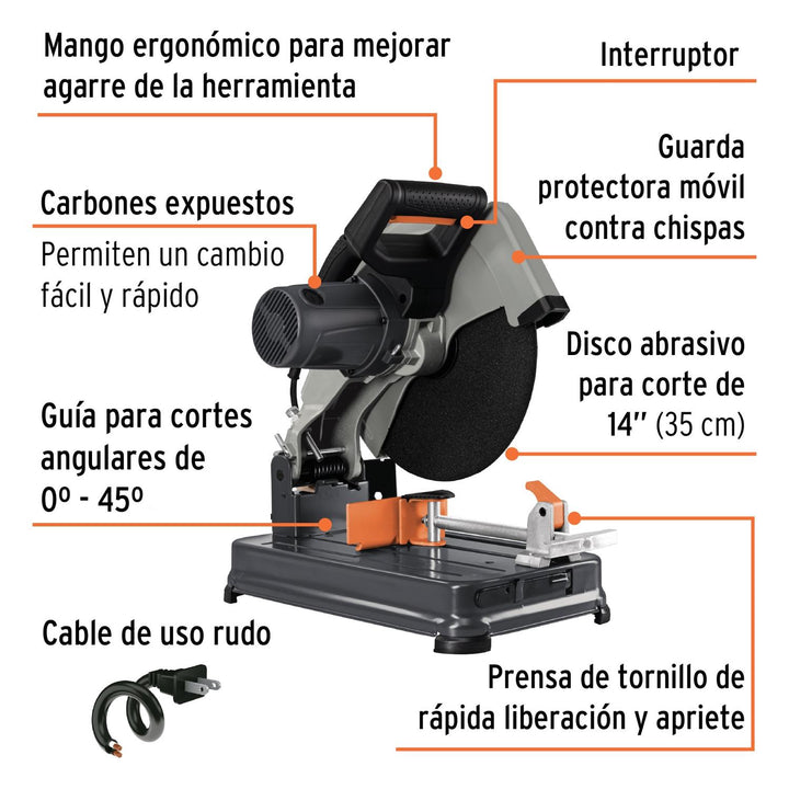 Tronzadora / cortadora de metales 14", mango en "D", 2200 W - Mundo Tool 