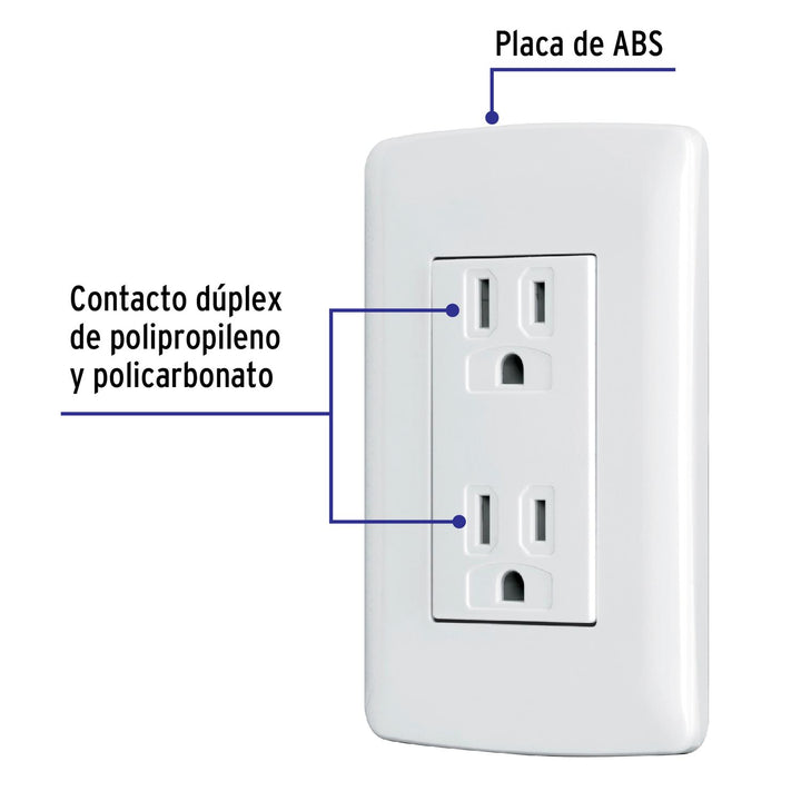 Contacto dúplex aterrizado, color blanco, línea Italiana Volteck - Mundo Tool 