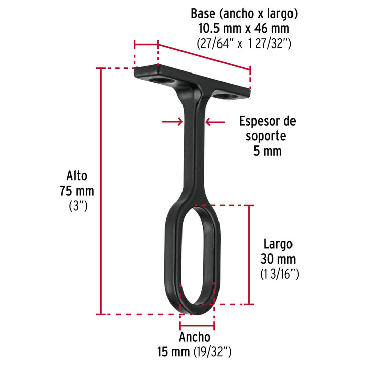 Soporte negro para tubo ovalado de closet, Hermex - Mundo Tool 