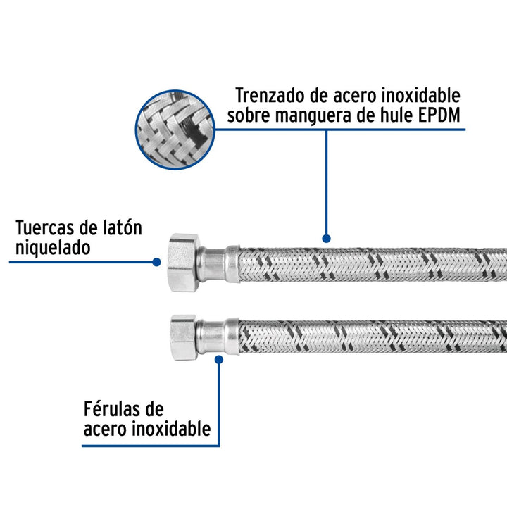 Manguera para boiler 1/2x3/4' 40cm acero Foset - Mundo Tool 