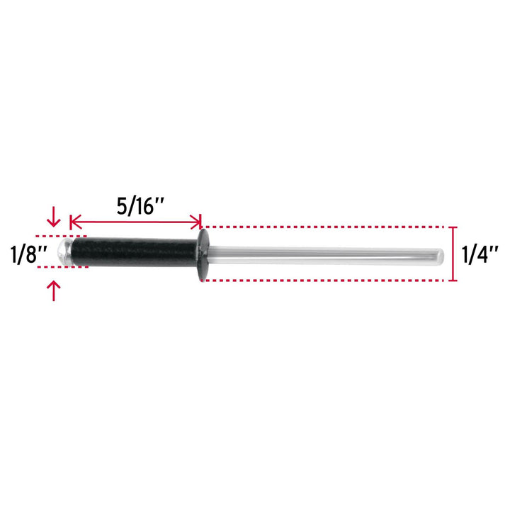 Bolsa c/50 remaches 1/8"x5/16" negros de aluminio, ala 1/4" - Mundo Tool 