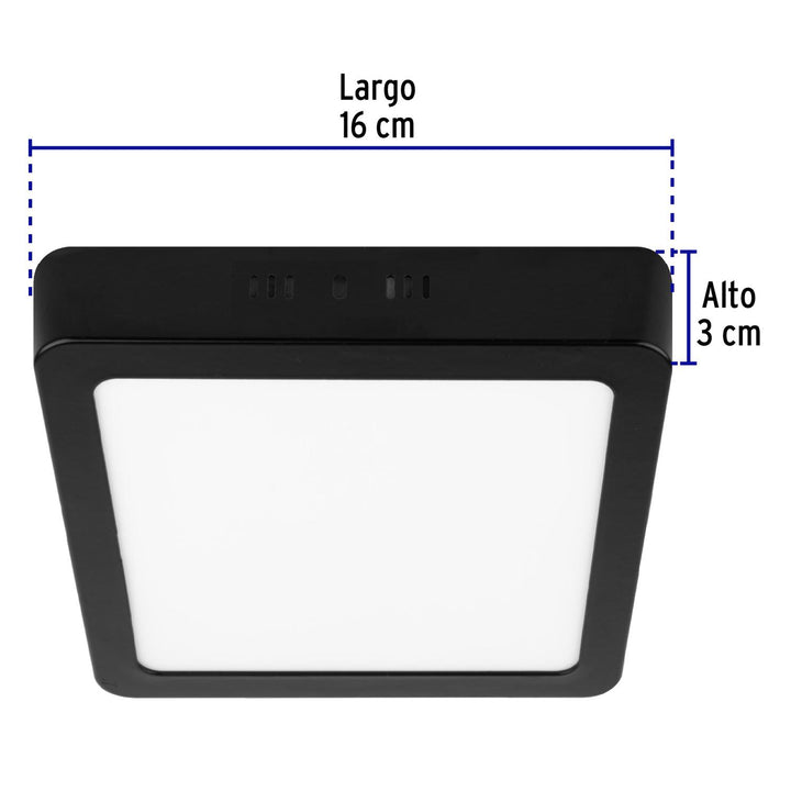 Luminario de LED 12 W cuadrado tipo plafón luz de día, negro - Mundo Tool 