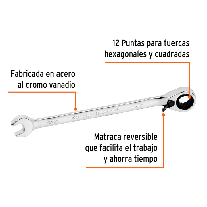 Llave Combinada 5/16 X140mm Matraca Truper Expert - Mundo Tool 