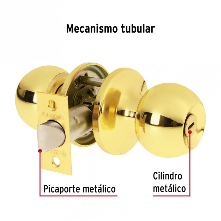 Cerradura esfera tubular baño brillante Basic blister Hermex - Mundo Tool 