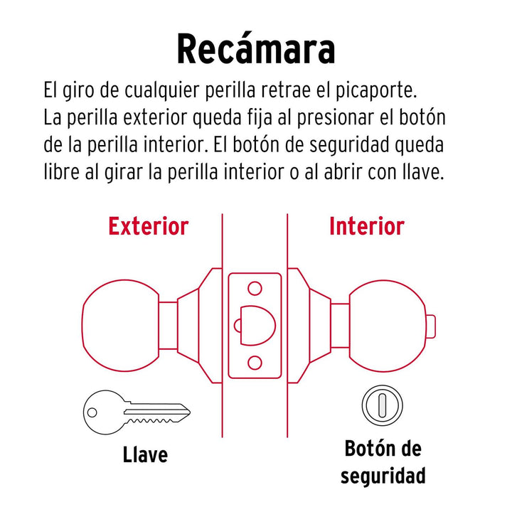 Cerradura esfera tubular, recámara, negro, blíster, Basic - Mundo Tool 