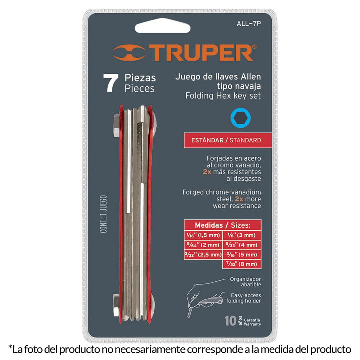 Juego De Llaves Allen 7 Piezas Tipo Navaja Mm Truper - Mundo Tool 