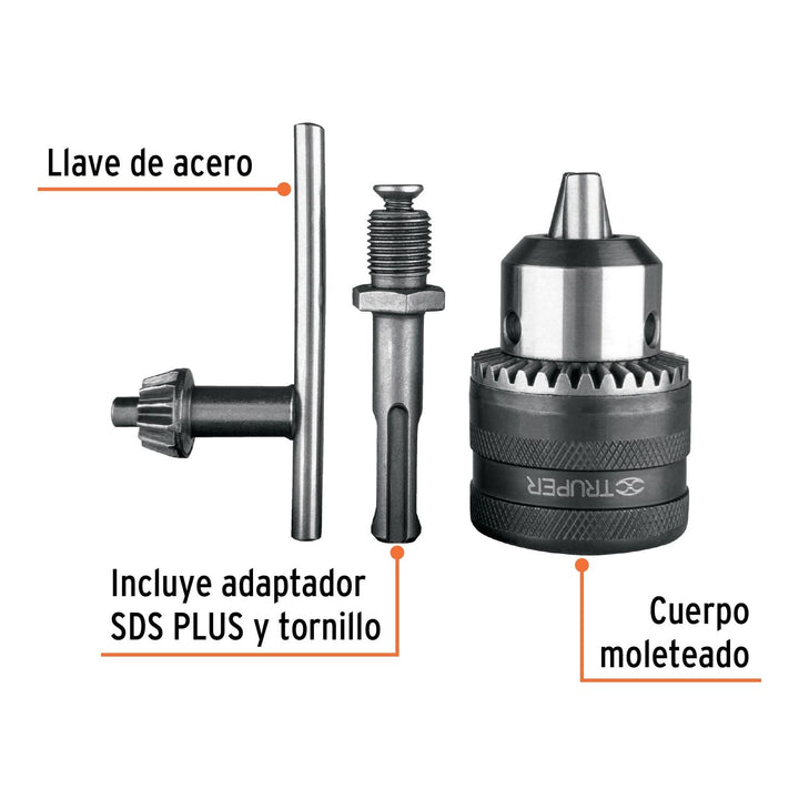 Broquero con llave, 1/2" con adaptador SDS Plus, Truper - Mundo Tool 