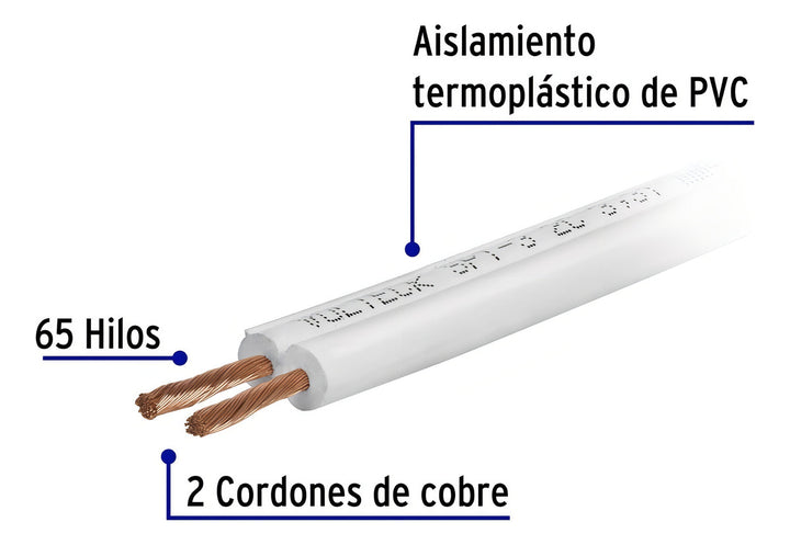 Cordón Duplex Flexible Spt 12 Awg Rollo 100 M Volteck 46066 Cubierta Blanco - Mundo Tool 