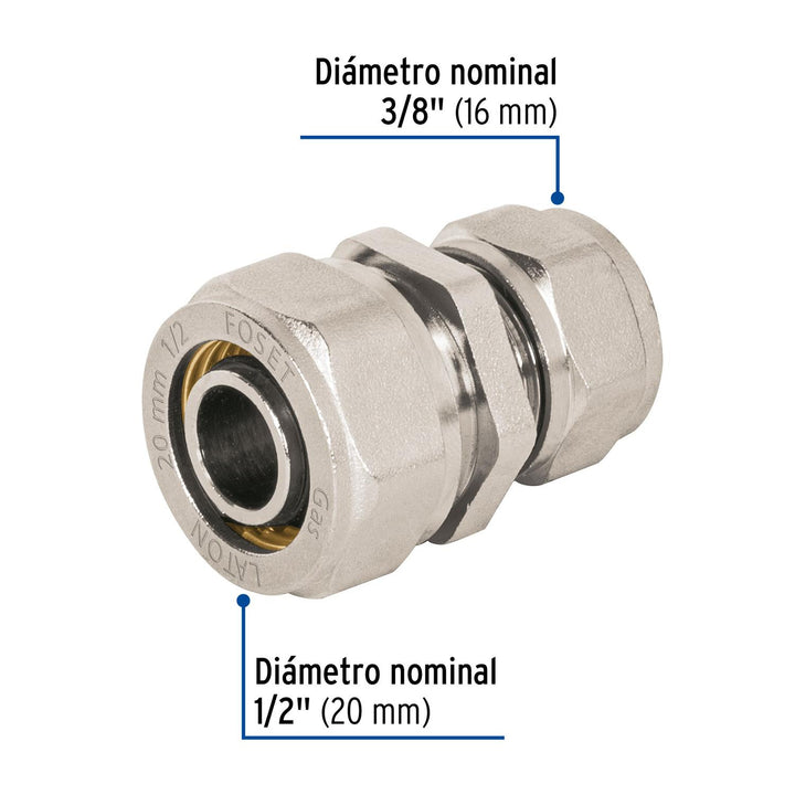 Cople de compresión reducido para PEALPE, 1/2' x 3/8', Foset - Mundo Tool 