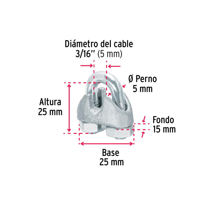 Bolsa con 50 nudos (perros) de hierro para cable de 3/16' - Mundo Tool 