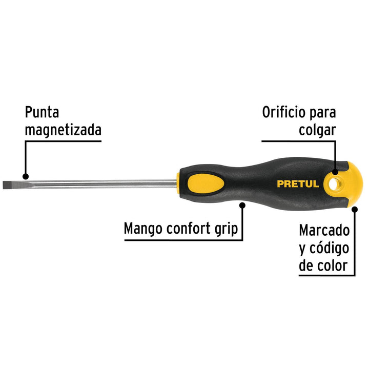 Desarmador cabinet 3/16x4" Comfort Grip Pretul - Mundo Tool 