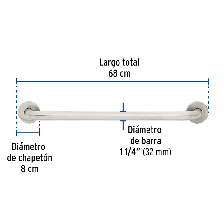 Barra recta de seguridad, acero inox, 1-1/4' x 60cm, Foset - Mundo Tool 