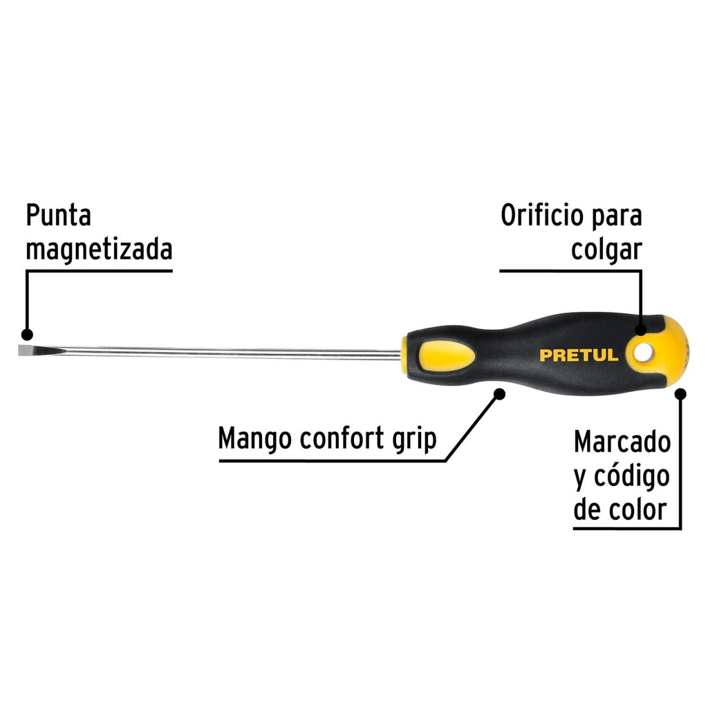 Desarmador cabinet 1/8 x 4" mango Comfort Grip Pretul - Mundo Tool 