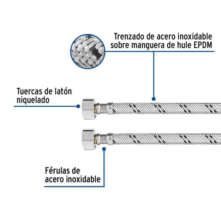 Manguera para WC 50 cm Acero inoxidable Foset - Mundo Tool 