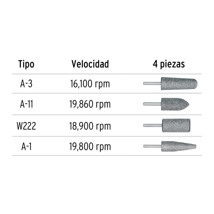 Juego de 4 piedras montadas zanco 1/4", acero inoxidable - Mundo Tool 