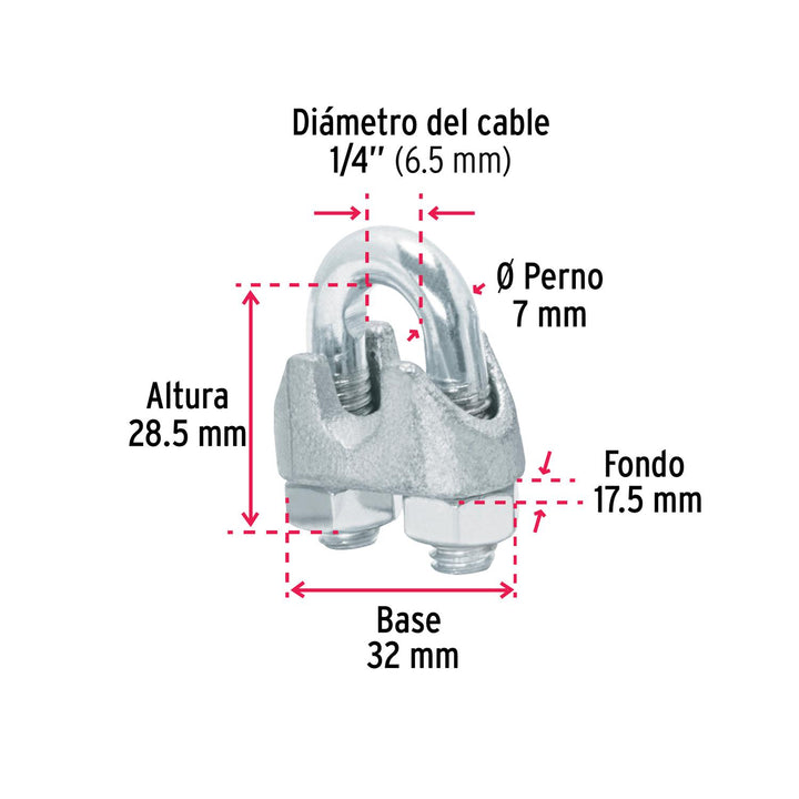 Bolsa con 40 nudos (perros) de hierro para cable de 1/4' - Mundo Tool 