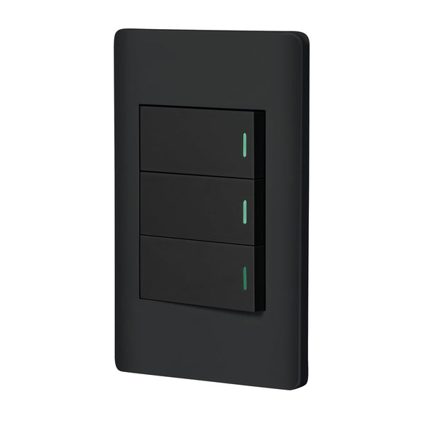 Volteck PA-APTR-ELN, Placa armada negra 2 interruptores sencillos y 1 de 3 vía línea Lisboa - Mundo Tool 