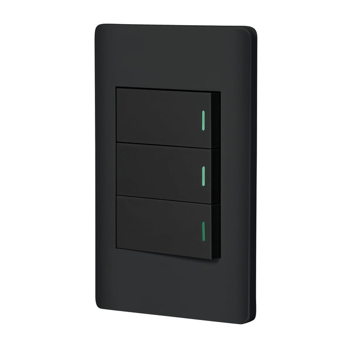 Volteck PA-APTR-ELN, Placa armada negra 2 interruptores sencillos y 1 de 3 vía línea Lisboa - Mundo Tool 