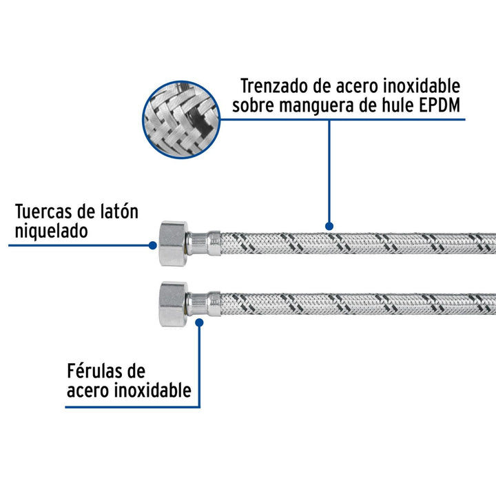 Manguera para fregadero 55cm acero inoxidable Foset - Mundo Tool 