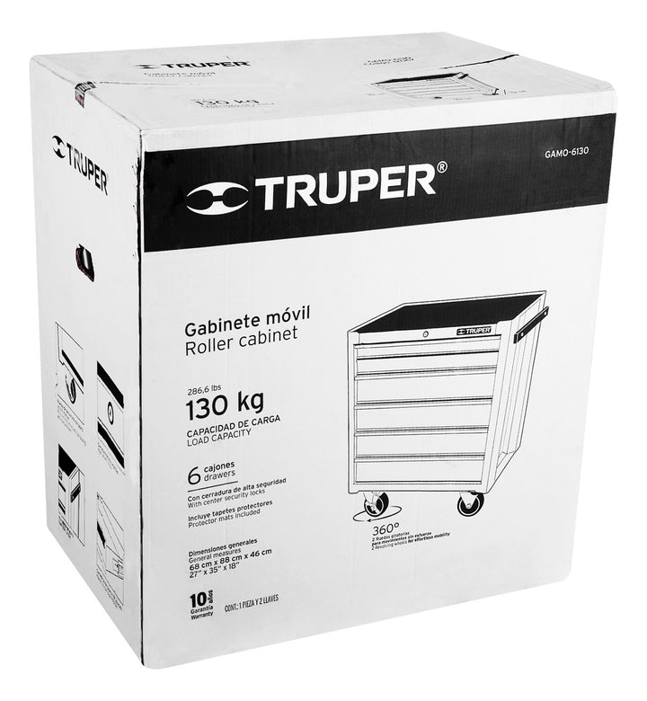 Gabinete Metálico Móvil, 6 Cajones, Capacidad 130 Kg. Truper - Mundo Tool 