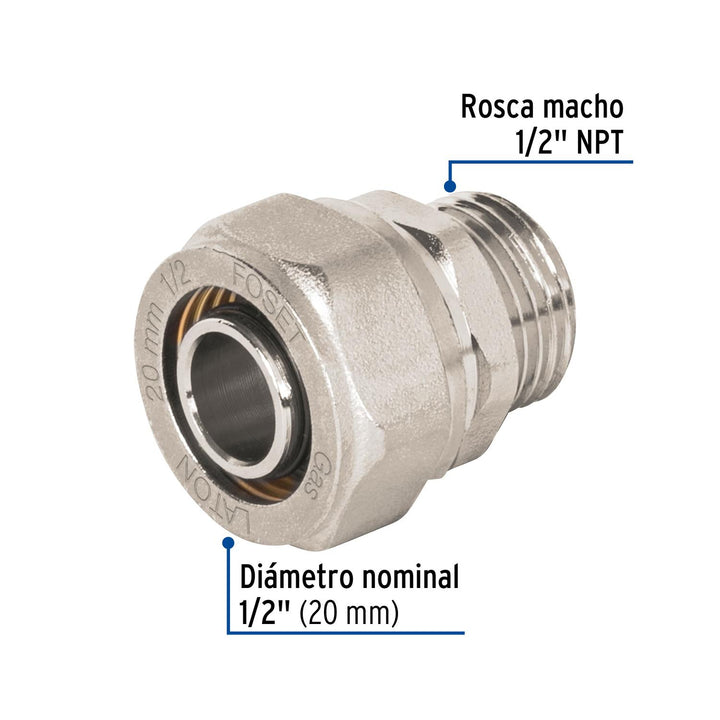 Conector para PEALPE, 1/2', con rosca macho, Foset - Mundo Tool 