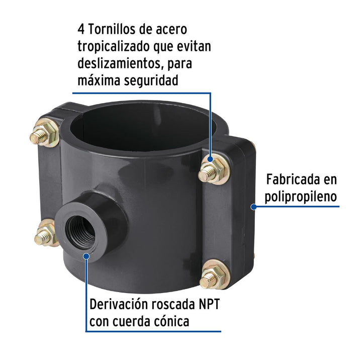 Abrazadera para toma domiciliaria PP 3' x 1/2', Foset - Mundo Tool 