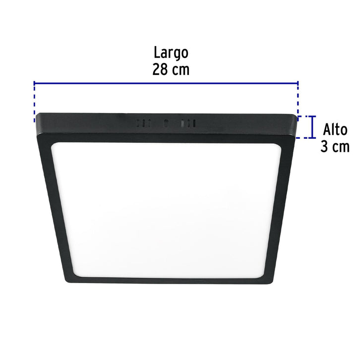 Luminario de LED 24 W cuadrado tipo plafón luz de día, negro - Mundo Tool 