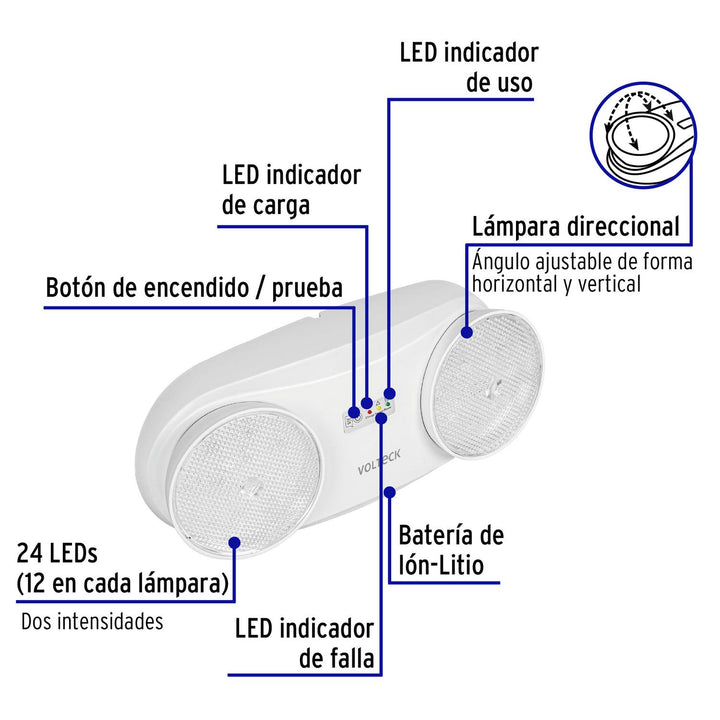 Lámpara de emergencia de 24 Leds 170 lm dirigible recargable - Mundo Tool 