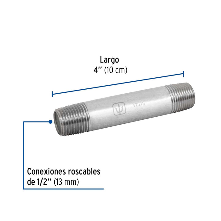 Niple Galvanizado 1/2' X 4' Cédula 40 Foset - Mundo Tool 