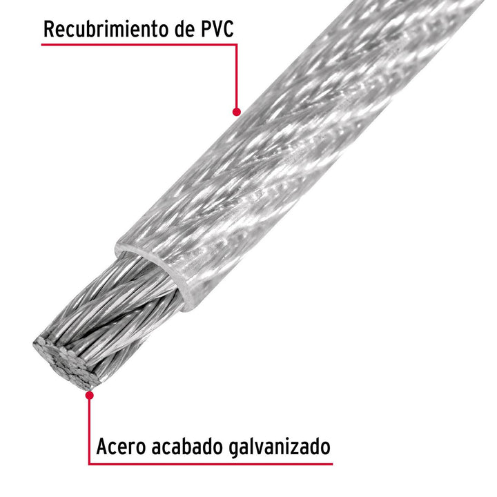 Cable rígido de acero 1/16', recubierto PVC, 7X7, 75 m Fiero - Mundo Tool 