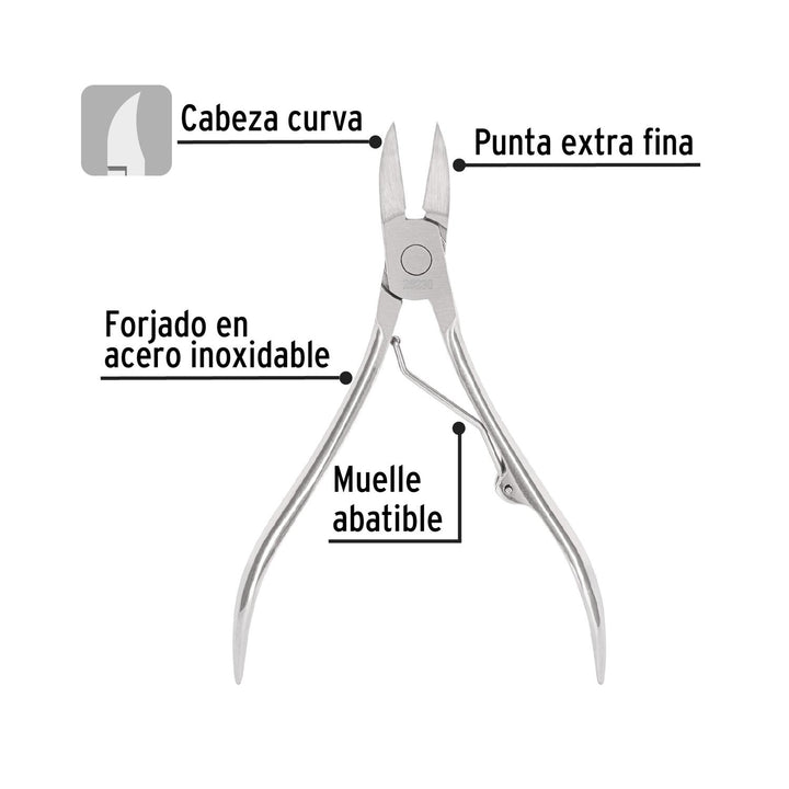 Alicate para pedicure 4', cabeza curva, Pretul - Mundo Tool 