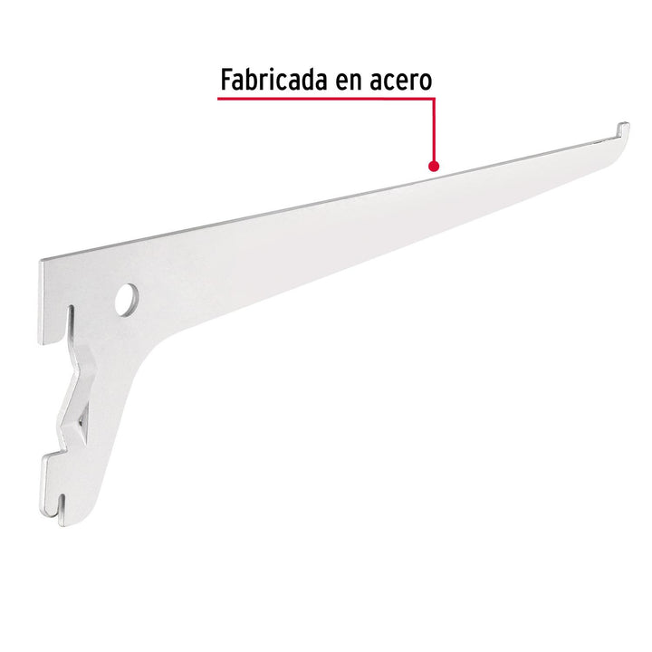 Ménsula plana blanca para cremallera sencilla, 25cm, Fiero. 1 pza - Mundo Tool 