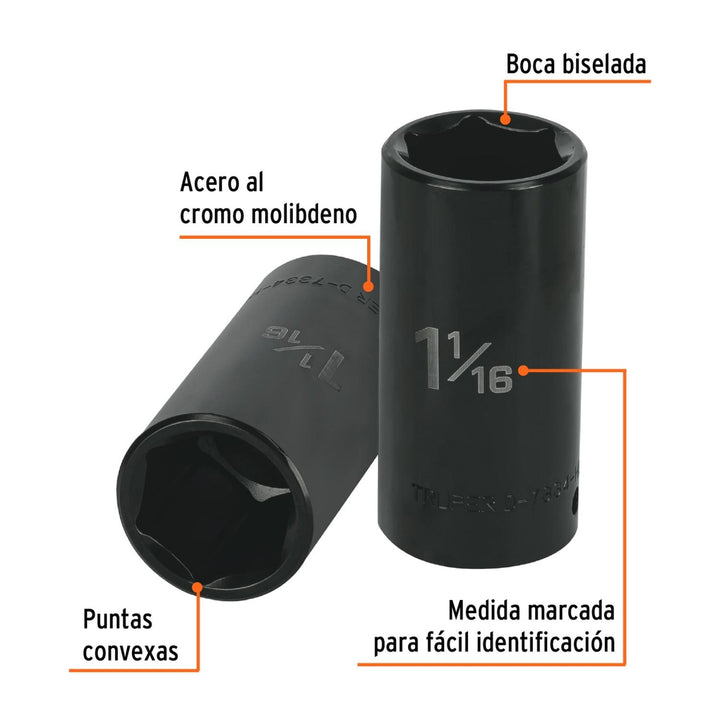 Dado de impacto 1-1/16" cuadro 1/2" Truper - Mundo Tool 