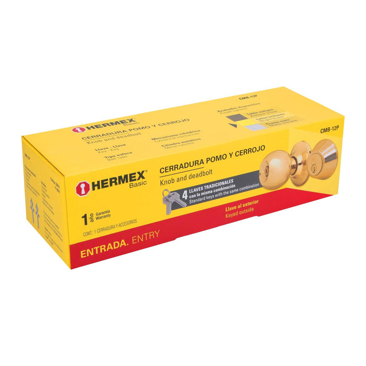 Combo cerraduras, llave-llave, latón brillante, Hemex Basic Hermex - Mundo Tool 