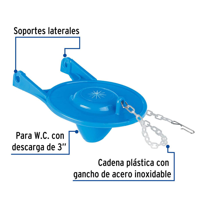 Sapo de 3" de PVC para WC, azul con cadena plástica, Foset - Mundo Tool 