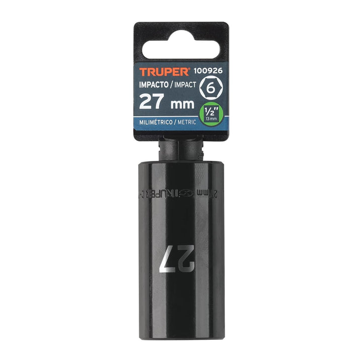 Dado largo impacto de 27 mm, 6 puntas, cuadro 1/2", Truper - Mundo Tool 