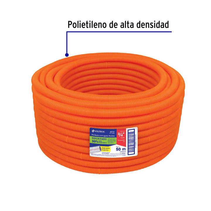 Poliducto 3/4' corrugado flex. reforz. c/guía, 50m - Mundo Tool 