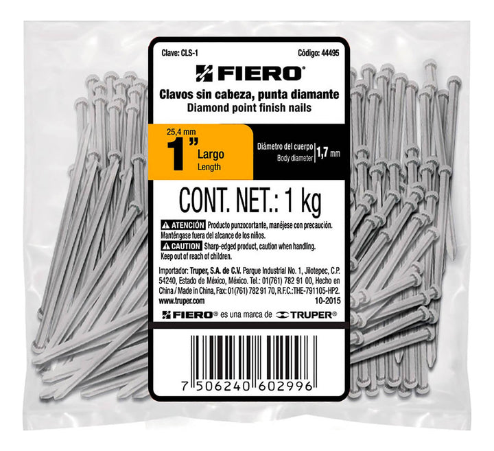 Clavo Sin Cabeza 1  Bolsa De 1 Kg Fiero - Mundo Tool 