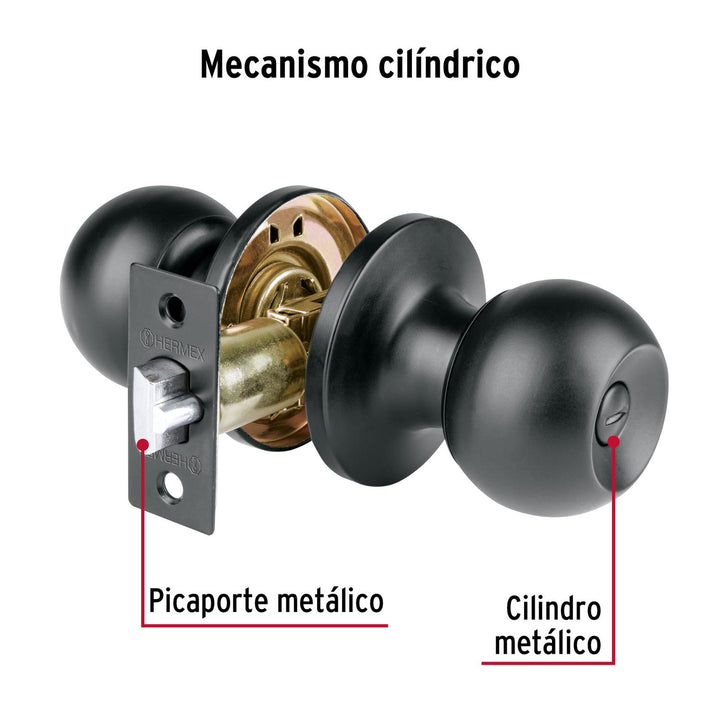 Cerradura tipo esfera, cilíndrico, entrada, negro, Basic - Mundo Tool 