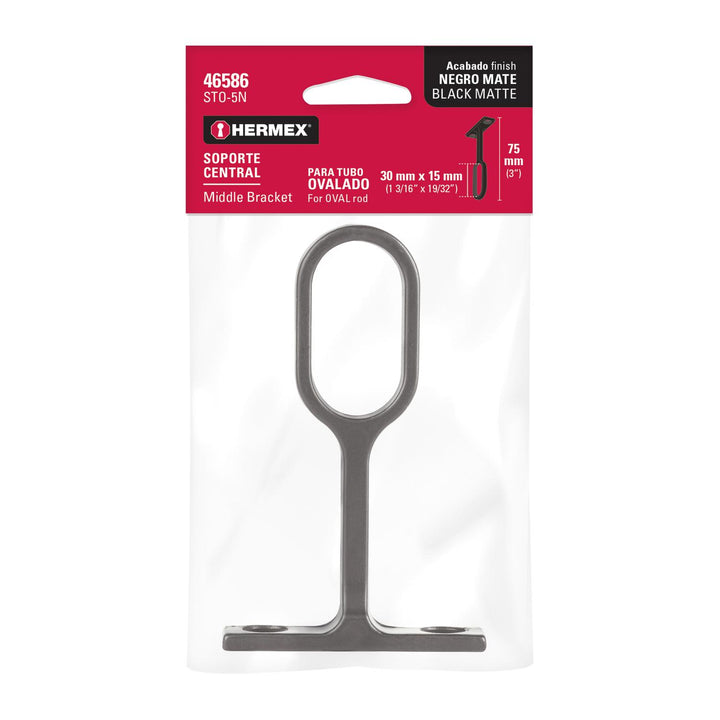 Soporte negro para tubo ovalado de closet, Hermex - Mundo Tool 