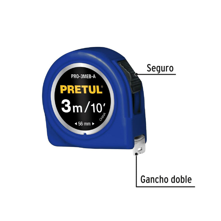 Flexómetro Azul 3 M Cinta 1/2' Tarjeta Plásti Pretul - Mundo Tool 