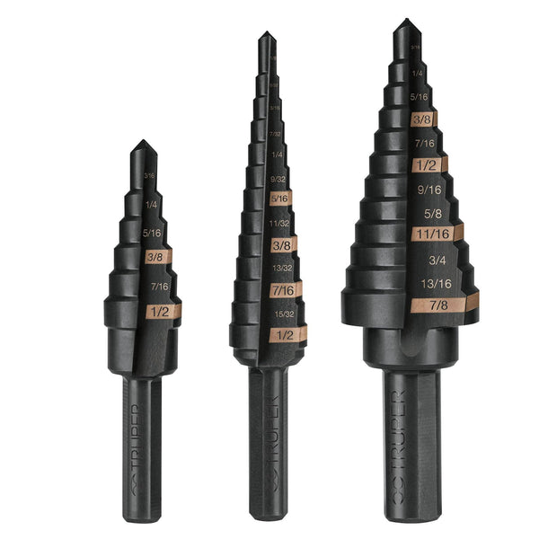 Truper JBES-3, Juego de 3 brocas escalonadas de óxido negro - Mundo Tool 