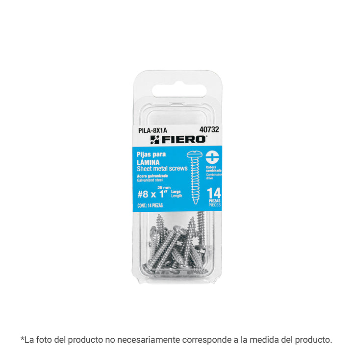 Blíster con 5 pijas para lámina, #12 x 2', FIERO - Mundo Tool 