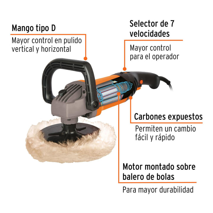 Pulidora 7" 1200 W velocidad variable, profesional, Truper - Mundo Tool 