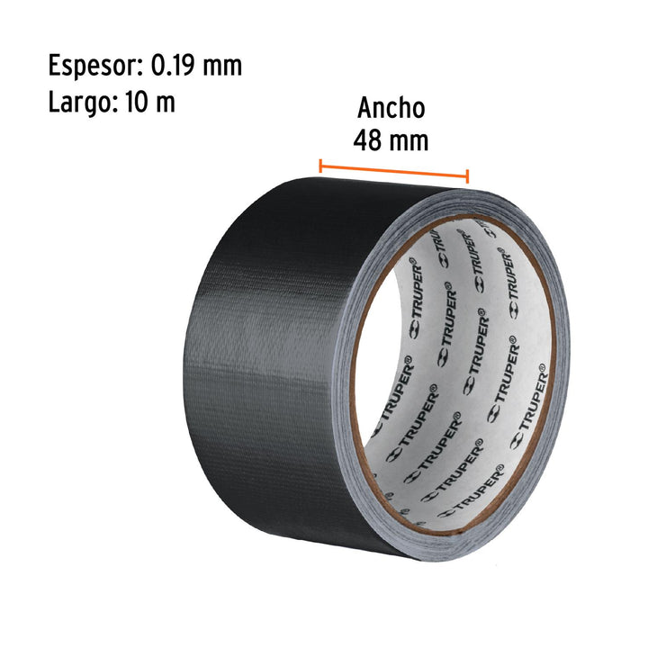 Cinta negra para ducto 10m x 48mm, espesor 0.19mm, Truper - Mundo Tool 