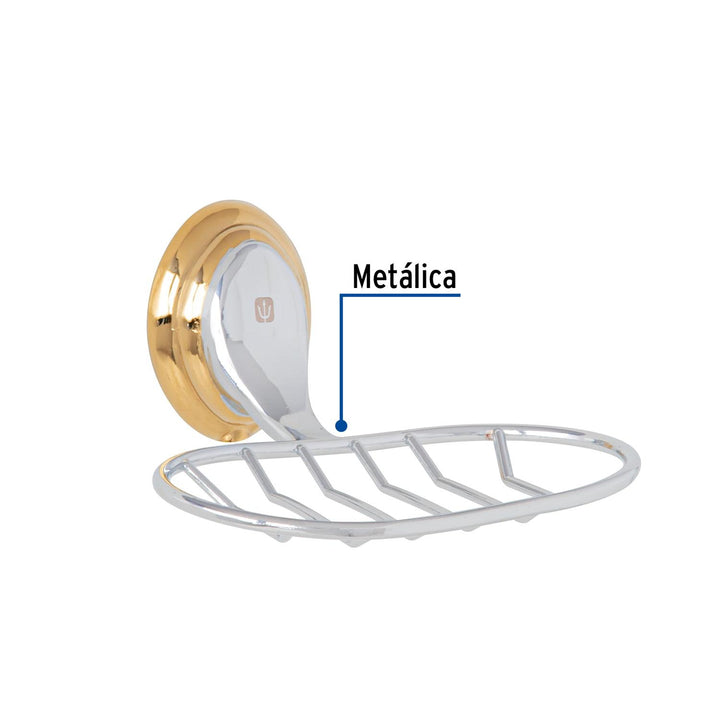 Jabonera metálica cromo-oro, Foset Aqua - Mundo Tool 