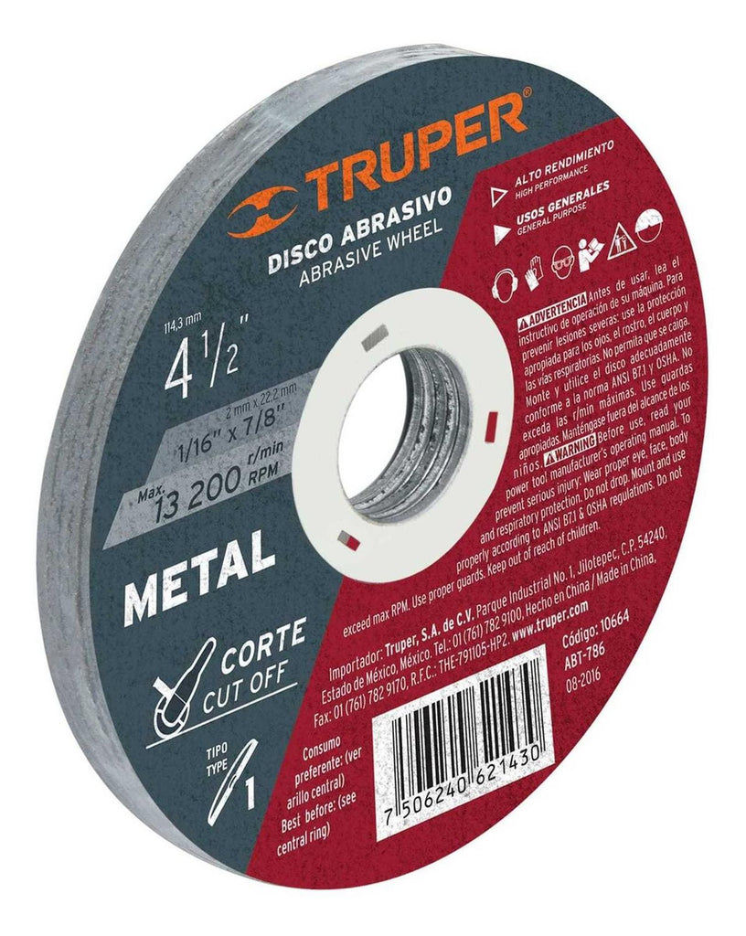 Disco Para Corte De Metal 41 Diámetro 4-1/2' Truper - Mundo Tool 