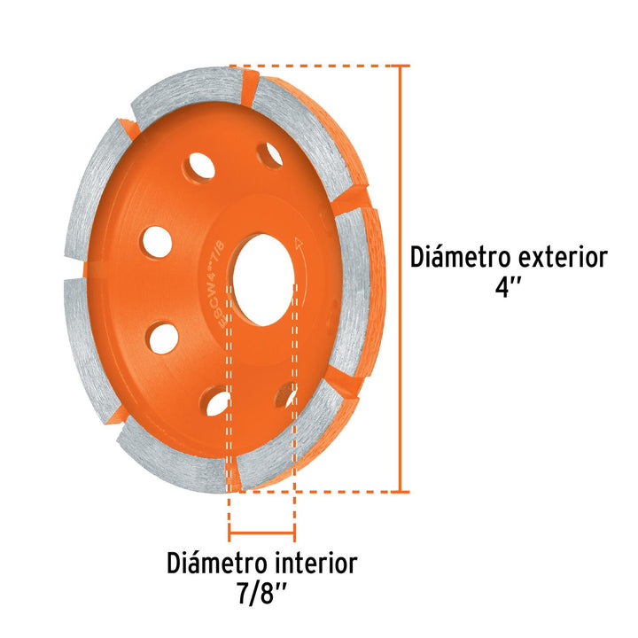 Copa de diamante 1 segmento 4', usos generales, Truper - Mundo Tool 